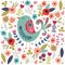 Art vector colorful illustration with beautiful abstract folk bird and flowers.