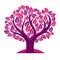 Art vector illustration of tree with purple leaves, spring season, can be used as symbol on ecology theme.