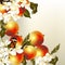 Art vector spring background with realistic apples and flowers