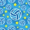 Art Volley Ball Pattern Seamless with Yellow Star and Blue Circle