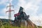 The art work depicting a mountain located on the roundabout at the A10 motorway exit to Flachau, Austria