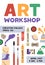 Art workshop promo flyer design. Vertical ad banner of creative drawing class, school in painting atelier, studio