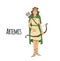 Artemis, ancient Greek goddess greek of the hunters and the moon. Mythology. Flat vector illustration. Isolated on white