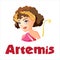 Artemis or Diana, Greek or Roman goddess of the hunt. Archer woman on a white background