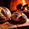 Artesenal resh baked bread from traditional old fashioned wood fired oven