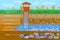 Artesian water well in cross section. Water resource. Artesian water and groundwater infographic.