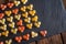 artful display of pasta hearts on a dark slate board