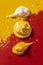 Artful Sauces: Vibrant Liquid Canvas in White, Yellow, and Red