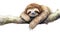 Artful Watercolor Sloth Hanging Lazily Smiling on White Background AI Generated