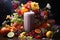 Artfully Arranged Fruits and Vegetables Around Smoothie Glass in Floral Style