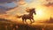 Artgerm-inspired Horse Running Painting In Sunset
