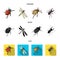 Arthropods Insect ladybird, dragonfly, beetle, Colorado beetle Insects set collection icons in cartoon,black,flat style