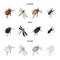 Arthropods Insect ladybird, dragonfly, beetle, Colorado beetle Insects set collection icons in cartoon,black,outline