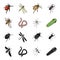 Arthropods insect mosquito, bee.Earth worm, caterpillar,vermicular set collection icons in black,cartoon style vector