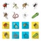 Arthropods insect mosquito, bee.Earth worm, caterpillar,vermicular set collection icons in cartoon,flat style vector