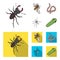 Arthropods insect mosquito, bee.Earth worm, caterpillar,vermicular set collection icons in cartoon,flat style vector