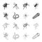 Arthropods insect mosquito, bee.Earth worm, caterpillar,vermicular set collection icons in outline,monochrome style