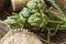 Artichoke bouquet in wooden box