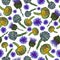 Artichokes with Aster flowers on white background. Raster seamless pattern hand-drawn