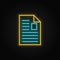 Article, file neon icon. Blue and yellow neon vector icon
