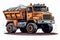 Articulated construction truck cartoon on white background.