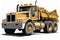 Articulated construction truck cartoon on white background.