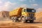 Articulated dump truck at work in a huge sand pit, Generative AI