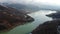 Artifical dam in Prahova County, Romania, winter aerial scenery