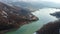 Artifical dam in Prahova County, Romania, winter aerial scenery