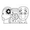 Artifical intelligence icons concept cartoon in black and white