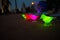 Artificial colourful birds in night