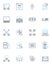Artificial computing linear icons set. Automation, Robotics, Machine-learning, Big data, Cloud computing, Algorithms
