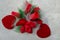 Artificial flowers made of paper and fabric with hearts