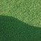 Artificial grass fake turf synthetic lawn field macro closeup, gentle shaded shadow area, green sports astroturf texture