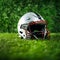 Artificial grass forms background for minimalist American football helmet