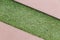 Artificial grass with wood floor texture backgroud