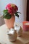 Artificial hydrangea in a vase and decorations