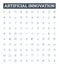 Artificial innovation vector line icons set. AI, Robotics, Automation, Machine, Learning, Augment, Intelligence
