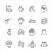 Artificial intelligence AI line icons. Robot intellect and cyborg chip mind signs