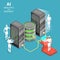 Artificial intelligence analytics and research isometric flat vector concept.