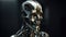 Artificial intelligence, composition of a chrome cyborg robot on a dark background, isolate. AI generated