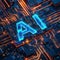 Artificial Intelligence Core: Illuminated AI Text on Circuit Board