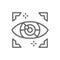 Artificial intelligence eye, cyber spying, computer surveillance line icon.