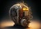 Artificial intelligence. Human brain machine in steampunk style. AI generative