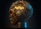 Artificial intelligence. Human head and brain machine mechanism. Steampunk style. AI generative