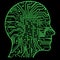 Artificial Intelligence. The image of human head outlines, inside of which there is an abstract circuit board