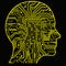 Artificial Intelligence. The image of human head outlines, inside of which there is an abstract circuit board