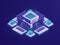 Artificial intelligence isometric icon, server room, datacenter and database concept, code repository access, programm