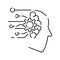 Artificial intelligence line icon. Brain, robot, ai, head, technology. Face recognition Algorithm, Self learning. Deep