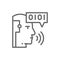 Artificial intelligence, robot with sound waves, chatbot, voice recognition line icon.
